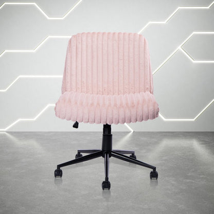 Pink and Black Adjustable Height Faux Fur Swivel Rolling Gaming Chair