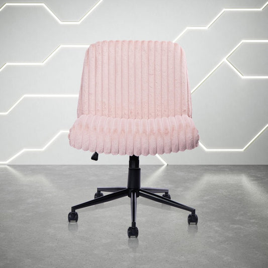 Pink and Black Adjustable Height Faux Fur Swivel Rolling Gaming Chair