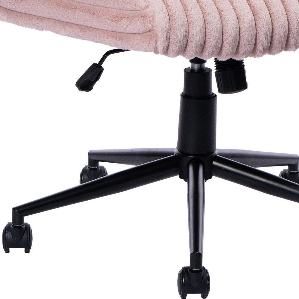 Pink and Black Adjustable Height Faux Fur Swivel Rolling Gaming Chair