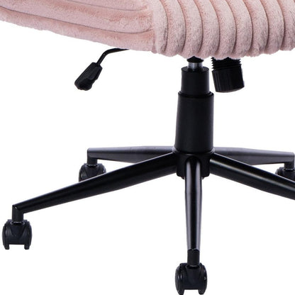 Pink and Black Adjustable Height Faux Fur Swivel Rolling Gaming Chair