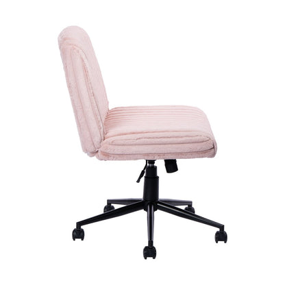 Pink and Black Adjustable Height Faux Fur Swivel Rolling Gaming Chair