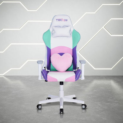 Pink Purple And White And White Swivel Rolling Gaming Chair