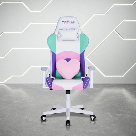 Pink Purple And White And White Swivel Rolling Gaming Chair