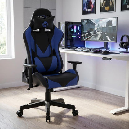 Blue And Black Swivel Rolling Gaming Chair