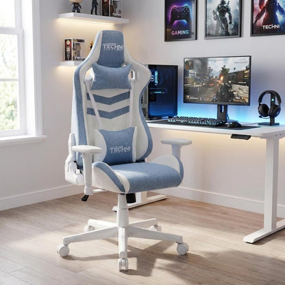 Mint Green And White Swivel Rolling Gaming Chair