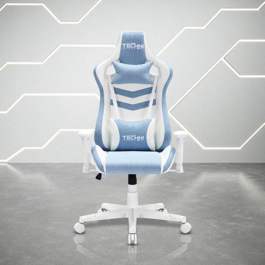 Blue And White Swivel Rolling Gaming Chair