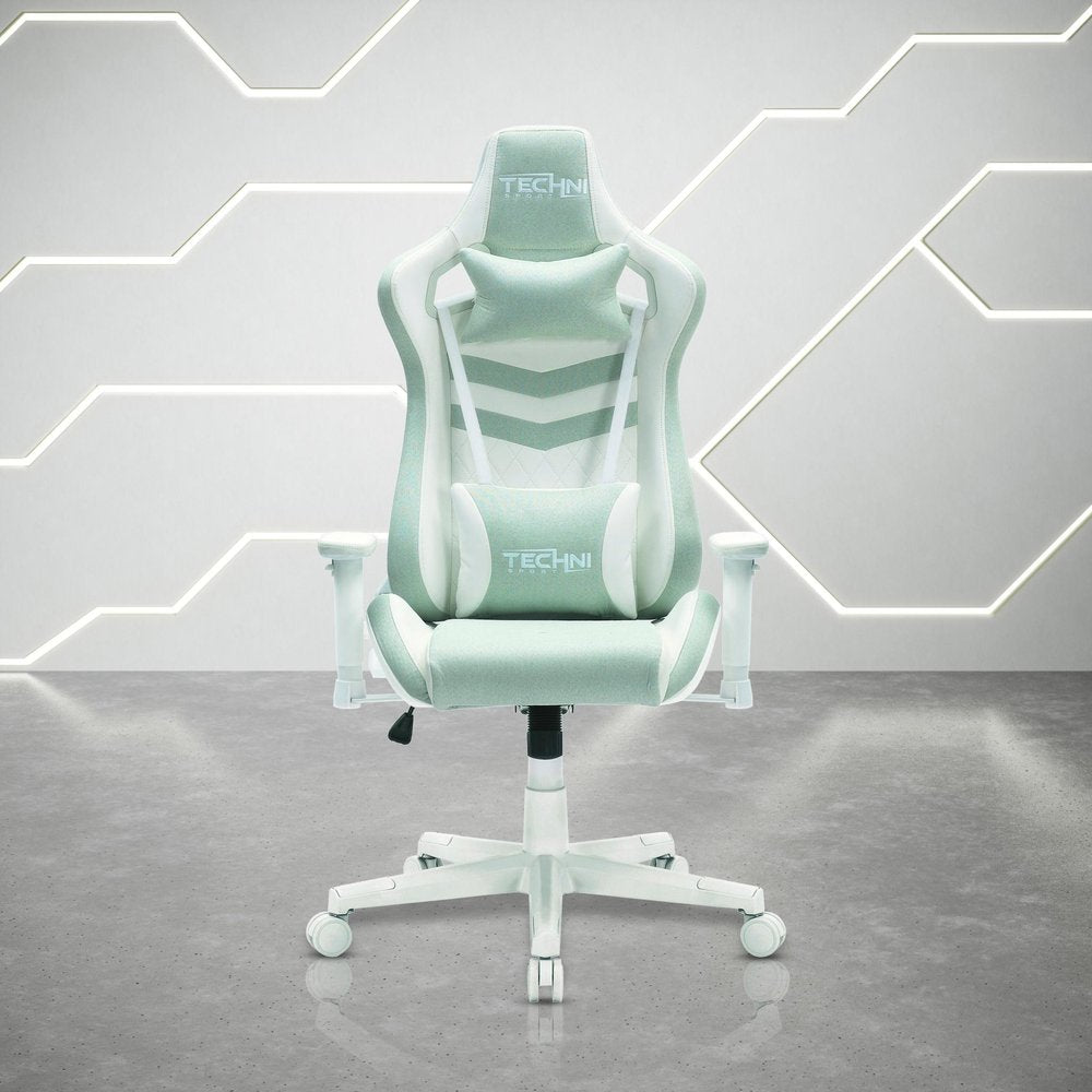 Mint Green And White Swivel Rolling Gaming Chair