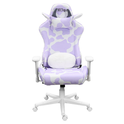Lavender and White Cow Print Adjustable Height Rolling Gaming Chair