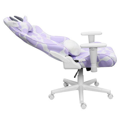 Lavender and White Cow Print Adjustable Height Rolling Gaming Chair
