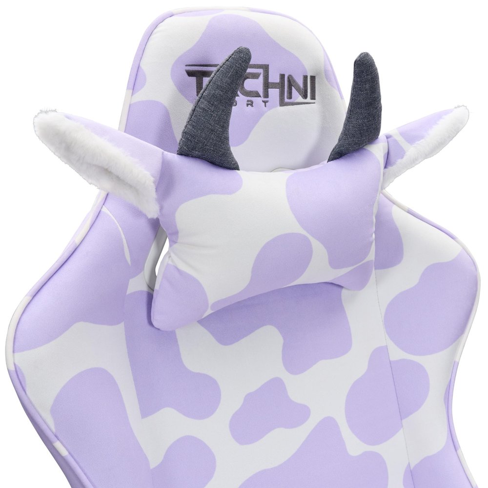 Lavender and White Cow Print Adjustable Height Rolling Gaming Chair