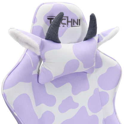 Lavender and White Cow Print Adjustable Height Rolling Gaming Chair