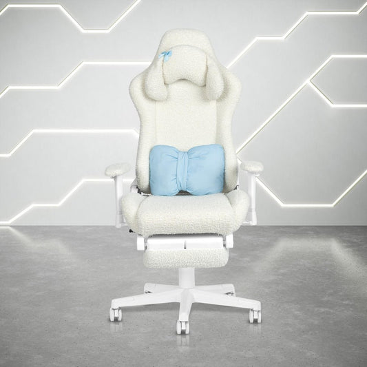 White Adjustable Height Swivel Rolling Gaming Chair With Footrest
