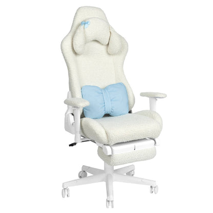 White Adjustable Height Swivel Rolling Gaming Chair With Footrest