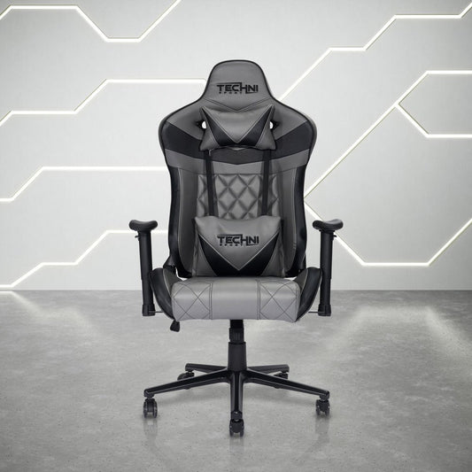 Gray And Black Adjustable Height Swivel Rolling Gaming Chair