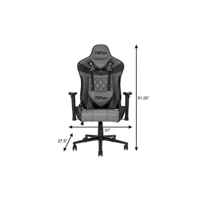 Gray And Black Adjustable Height Swivel Rolling Gaming Chair