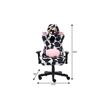 Black White And Pink Cow Print Adjustable Height Swivel Rolling Gaming Chair