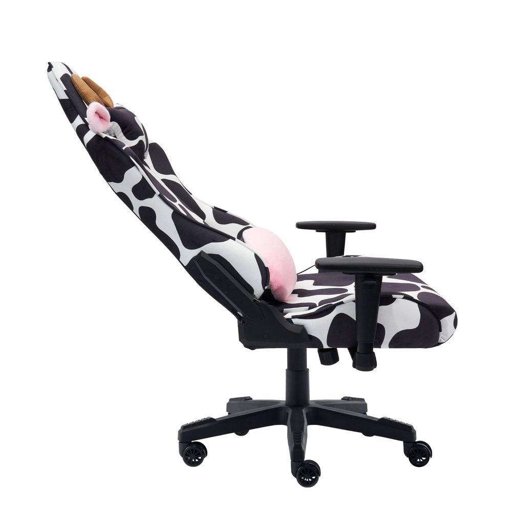 Black White And Pink Cow Print Adjustable Height Swivel Rolling Gaming Chair