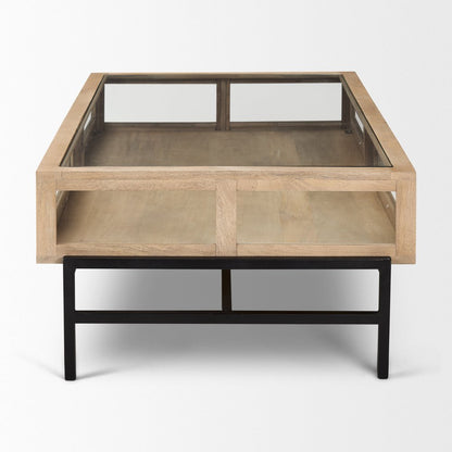 50" Clear and Black Glass Solid Wood and Iron Coffee Table
