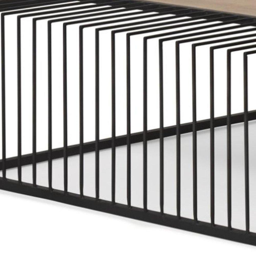 Set Of Two Light Brown and Black Solid Wood and Iron Square Frame Nested Coffee Tables