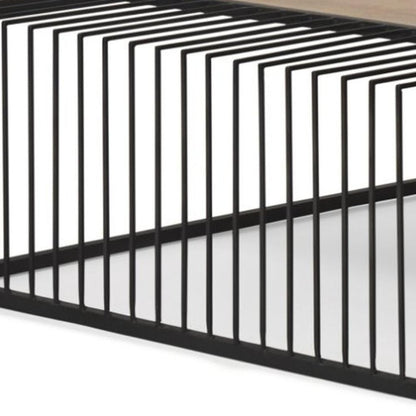 Set Of Two Light Brown and Black Solid Wood and Iron Square Frame Nested Coffee Tables