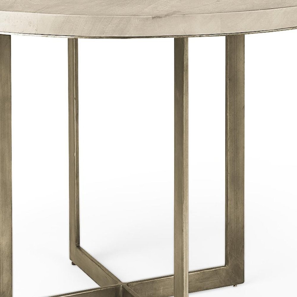 48" Beige And Gold Solid Wood And Iron Trestle Base Round Top Dining Table