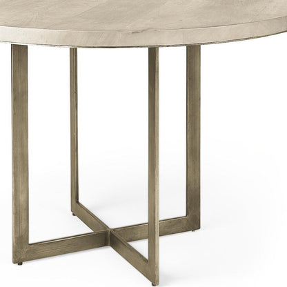 48" Beige And Gold Solid Wood And Iron Trestle Base Round Top Dining Table