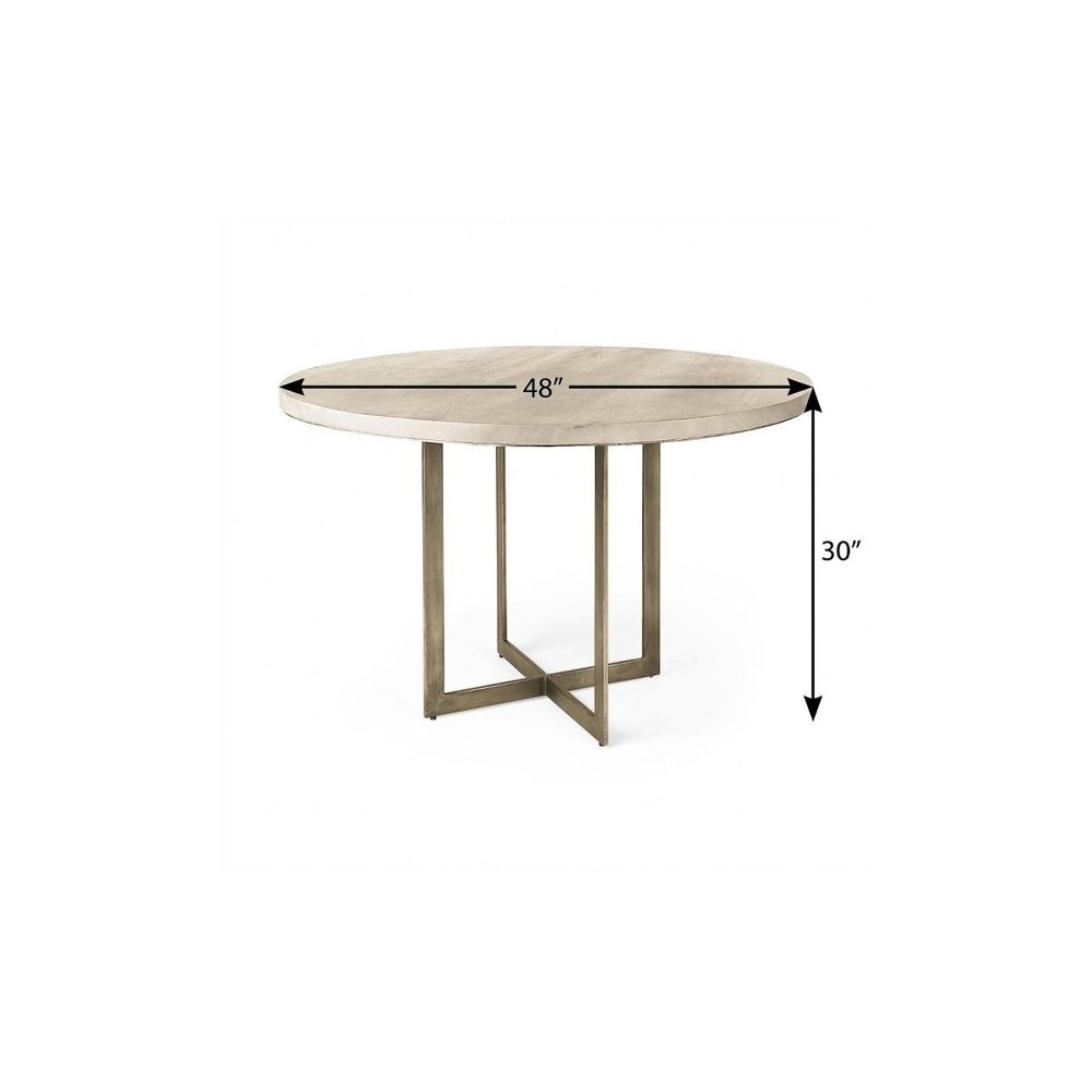 48" Beige And Gold Solid Wood And Iron Trestle Base Round Top Dining Table