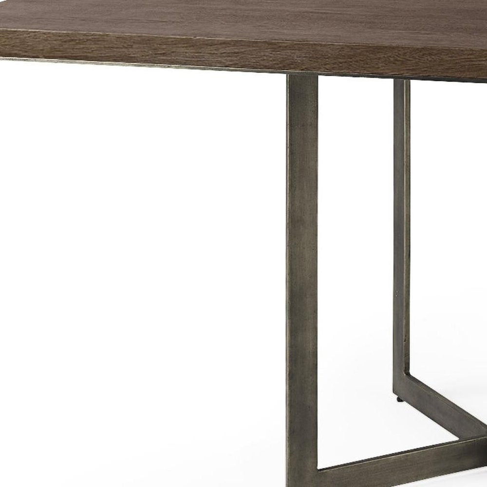 48" Brown And Gray Solid Wood And Iron Trestle Base Square Dining Table