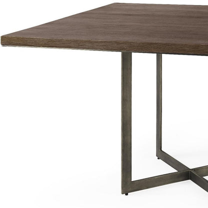 48" Brown And Gray Solid Wood And Iron Trestle Base Square Dining Table