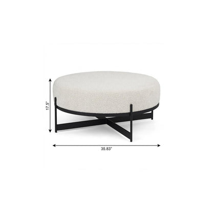 36" Cream and Black Fabric Round Pouf Ottoman