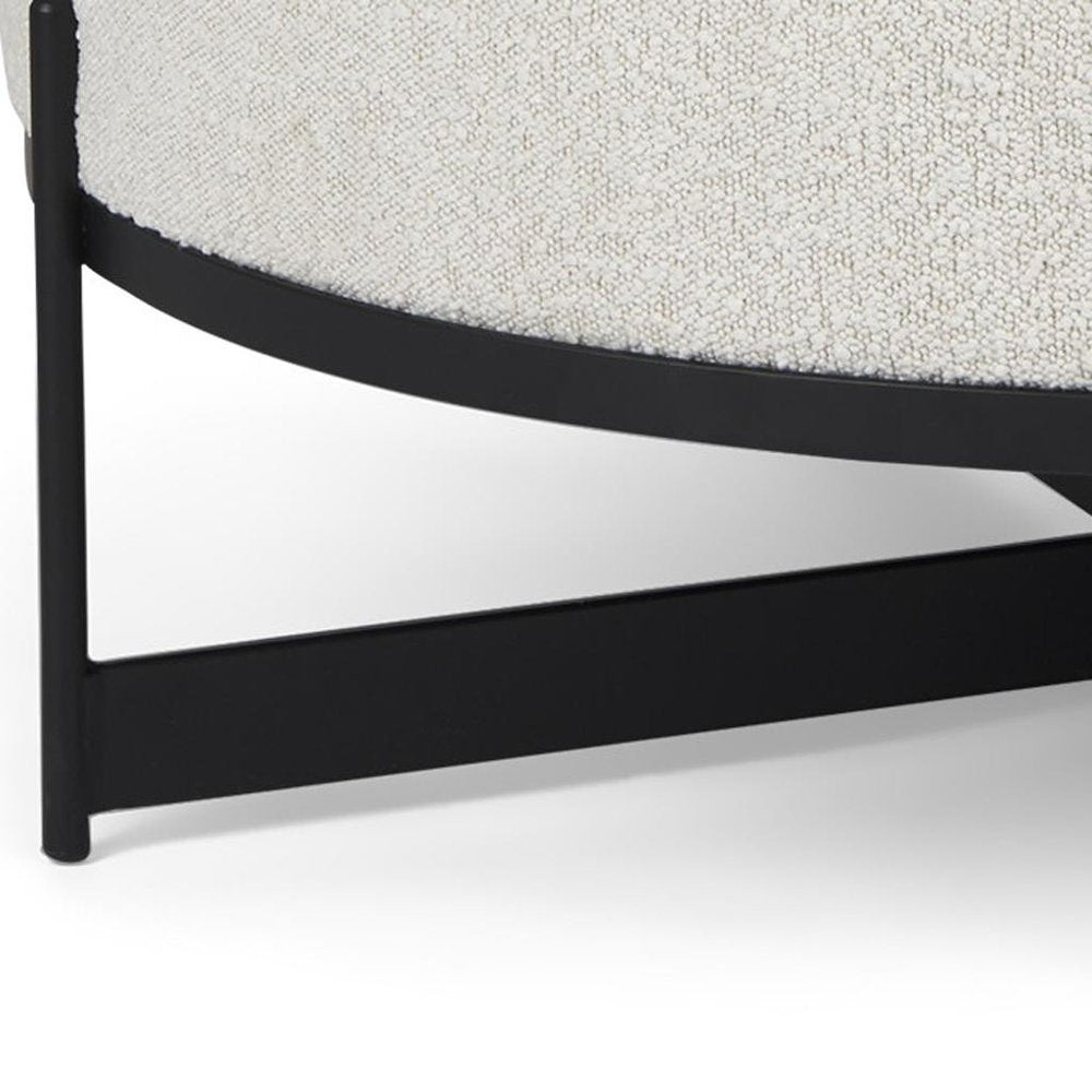36" Cream and Black Fabric Round Pouf Ottoman