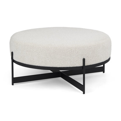 36" Cream and Black Fabric Round Pouf Ottoman