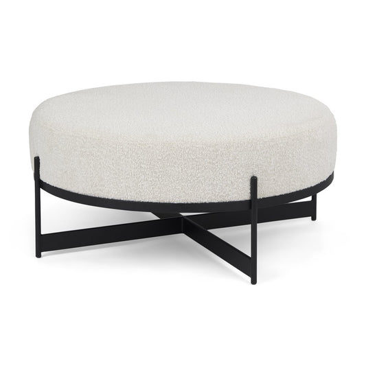36" Cream and Black Fabric Round Pouf Ottoman