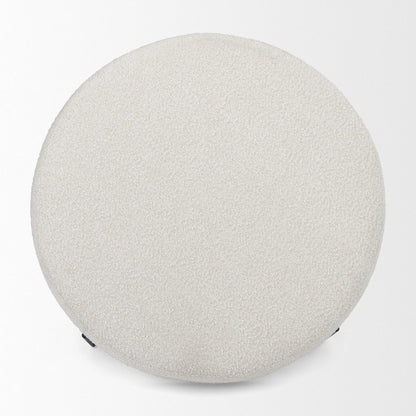 36" Cream and Black Fabric Round Pouf Ottoman