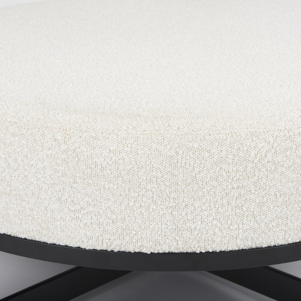 36" Cream and Black Fabric Round Pouf Ottoman
