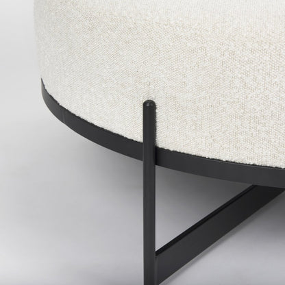 36" Cream and Black Fabric Round Pouf Ottoman