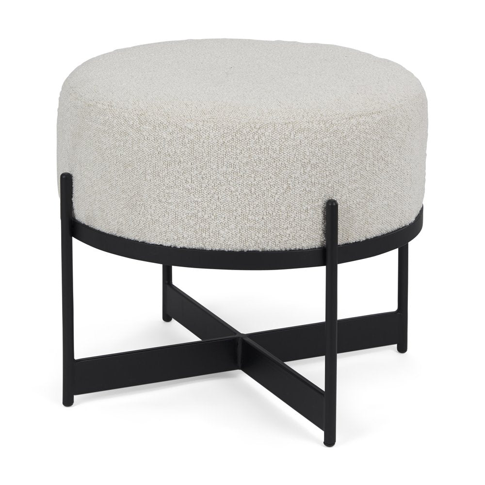 36" Cream and Black Fabric Round Pouf Ottoman