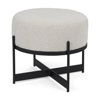 36" Cream and Black Fabric Round Pouf Ottoman