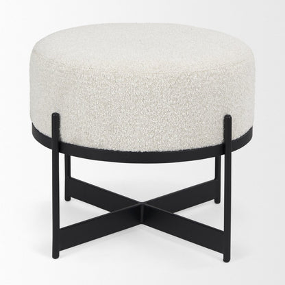 36" Cream and Black Fabric Round Pouf Ottoman