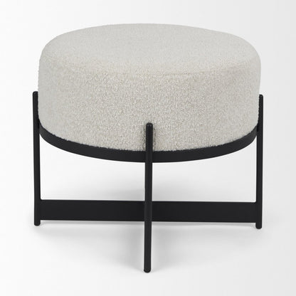 36" Cream and Black Fabric Round Pouf Ottoman