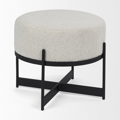 36" Cream and Black Fabric Round Pouf Ottoman