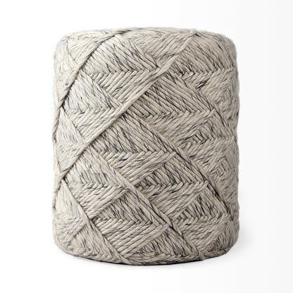 16" Beige and Gray Wool Chevron Round Pouf Ottoman