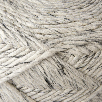 16" Beige and Gray Wool Chevron Round Pouf Ottoman