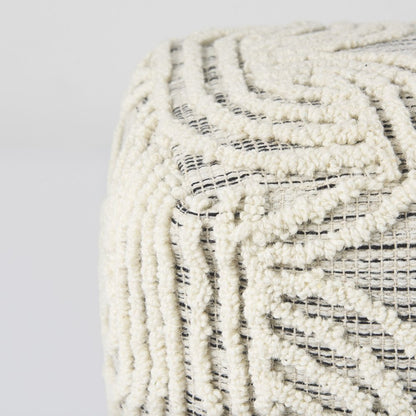 16" Beige Cream and Gray Cotton and Wool Geometric Cube Pouf Ottoman