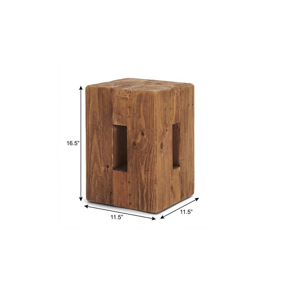 17" Brown Distressed Solid Wood Square Pedestal End Table With Shelf