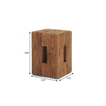 17" Brown Distressed Solid Wood Square Pedestal End Table With Shelf