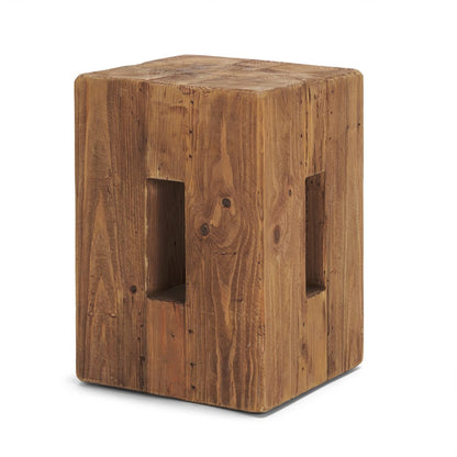 17" Brown Distressed Solid Wood Square Pedestal End Table With Shelf