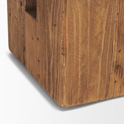 17" Brown Distressed Solid Wood Square Pedestal End Table With Shelf