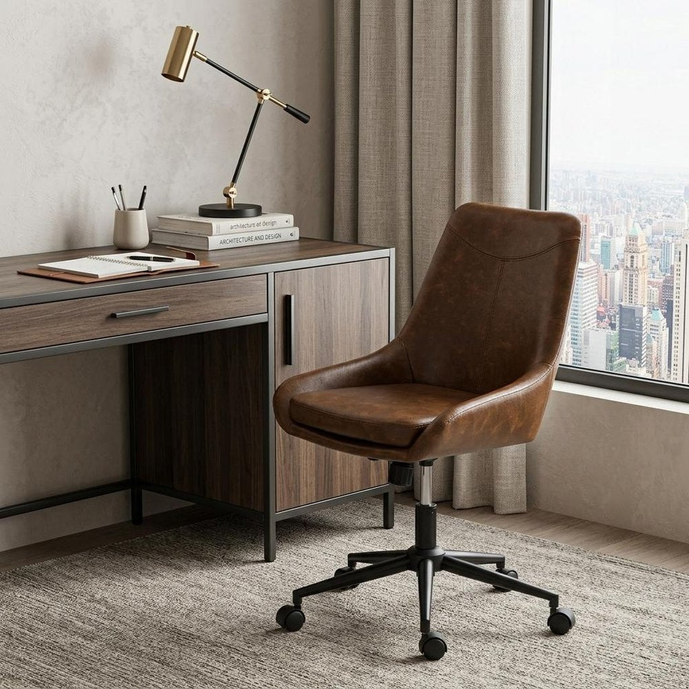 Dark Brown and Black Adjustable Height Swivel Rolling Office Chair
