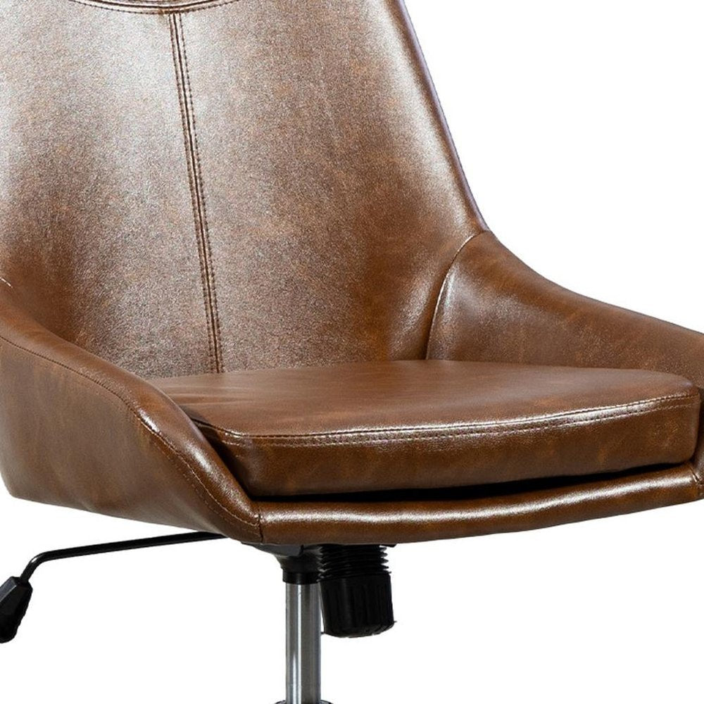 Dark Brown and Black Adjustable Height Swivel Rolling Office Chair